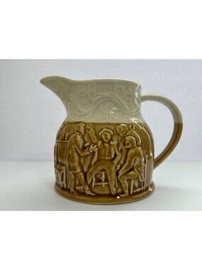 Vintage Buchan Portobello Scottish Stoneware Pitcher Tavern Horse Relief Scene